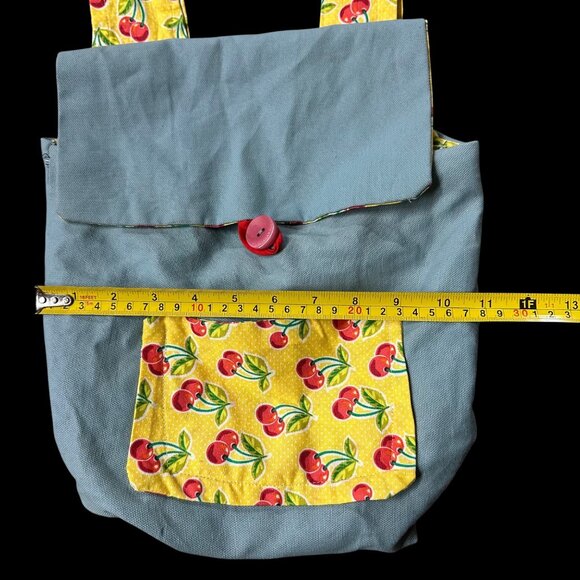 Handmade Small Backpack Purse Blue Yellow Red Cherry Kitsch Whimsical Adjustable - Picture 9 of 9